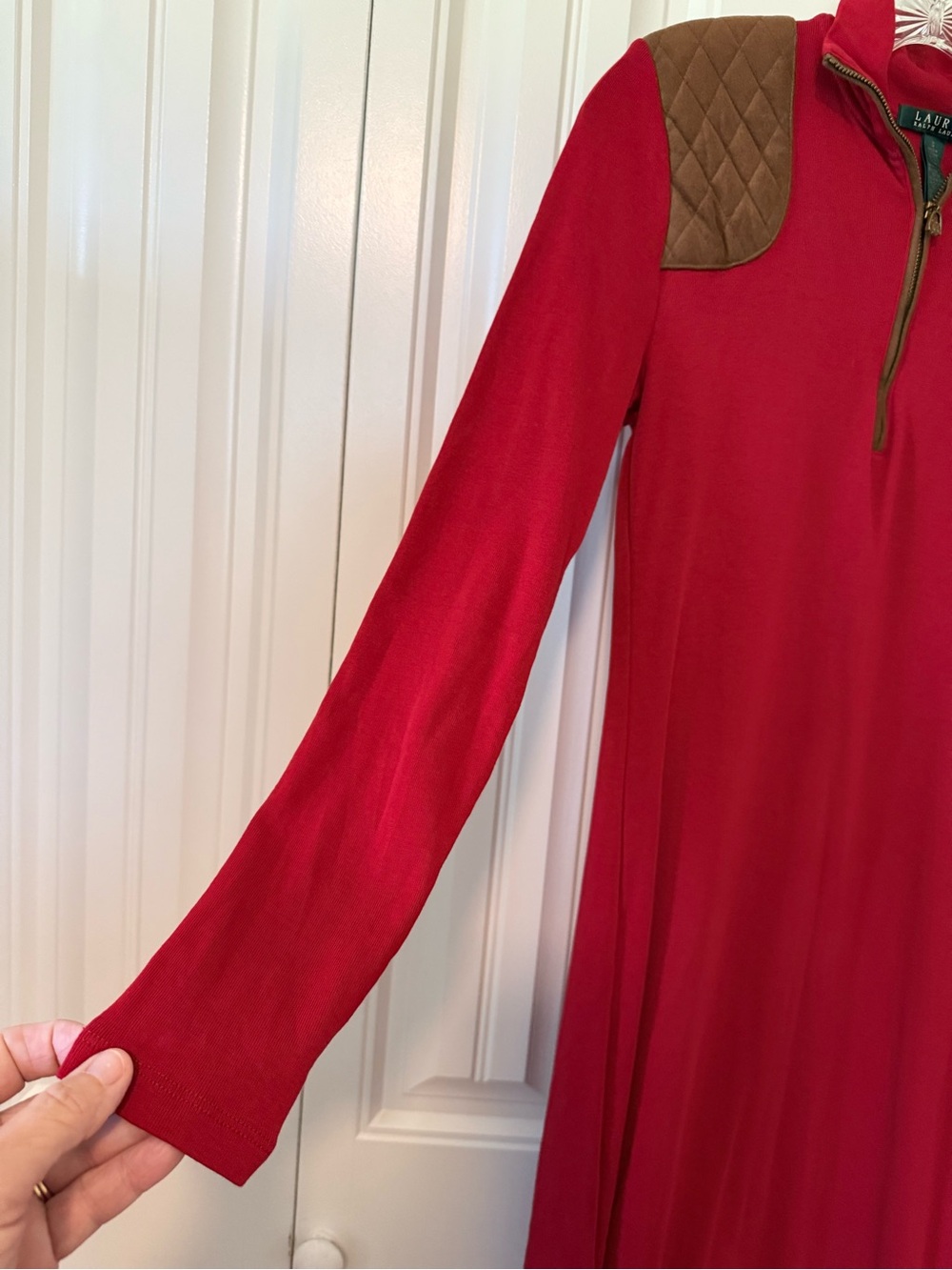 Lauren Ralph Lauren Red Long Sleeve Quarter-Zip Dress - Picture 6 of 10